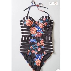 NEW Modcloth | Floral Stripe One Piece Swimsuit